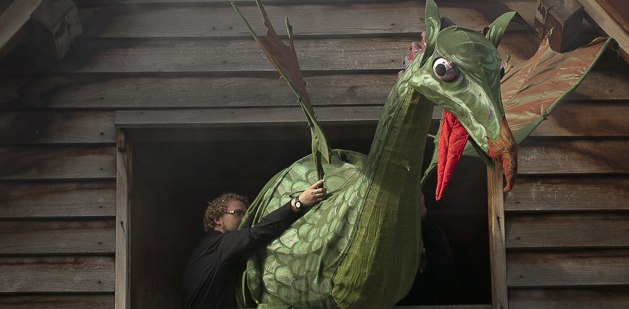 A puppet dragon featuring in  the Globe's production of Muse of Fire for the Family Arts Festival. Photo: Andrew Baker