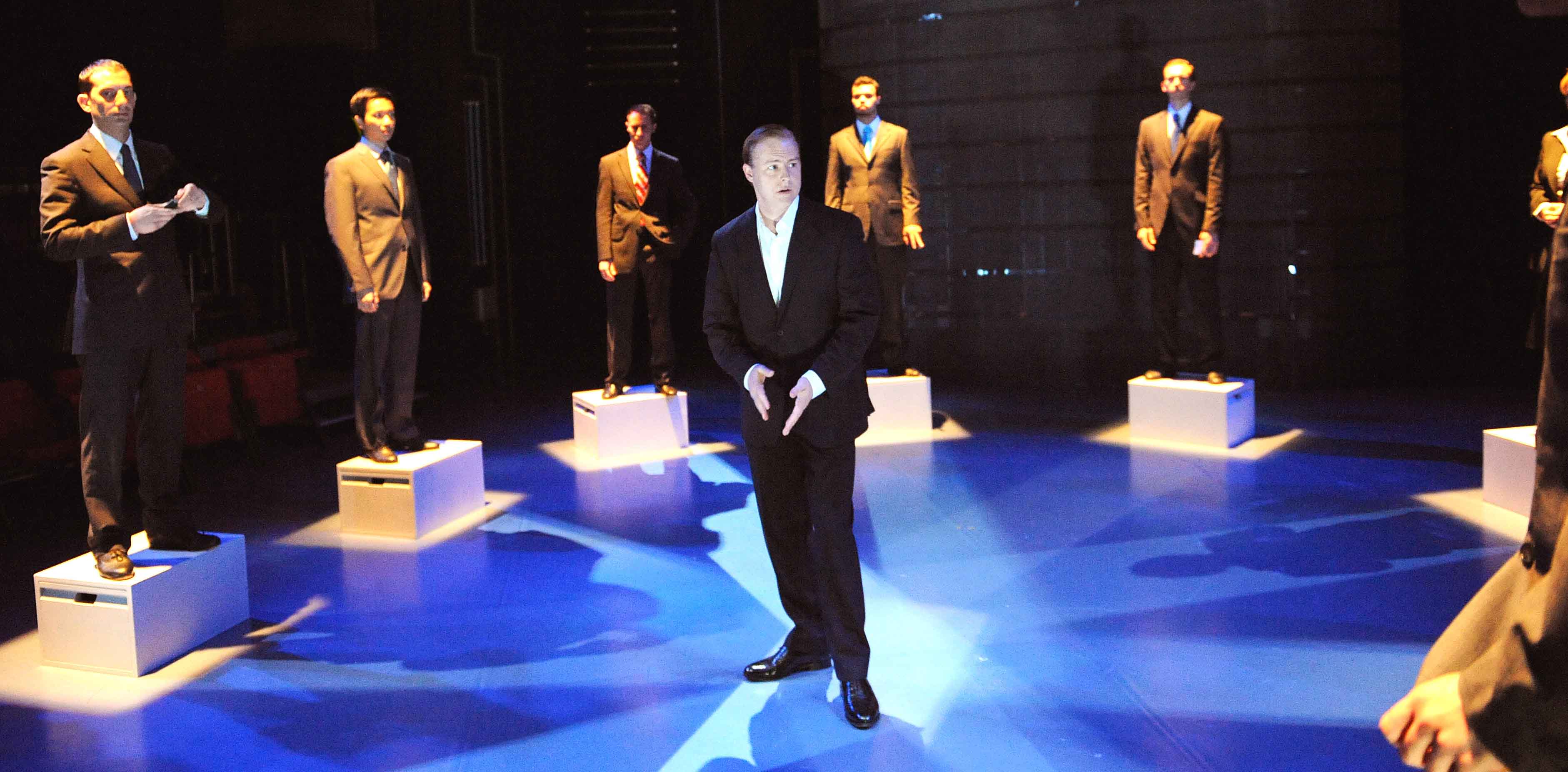 Samuel West (centre), picture here in Enron,  is chair of the National Campaign for the Arts. Photo: Tristram Kenton