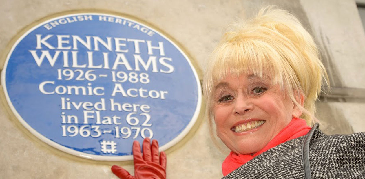 Barbara Windsor with the blue plaque for Kenneth Williams.