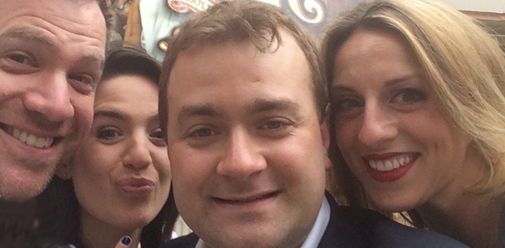Stuart Piper (centre) with Daniel Boys, Lauren Samuels, Lizzi Gee at the opening night of Annie Get Your Gun
