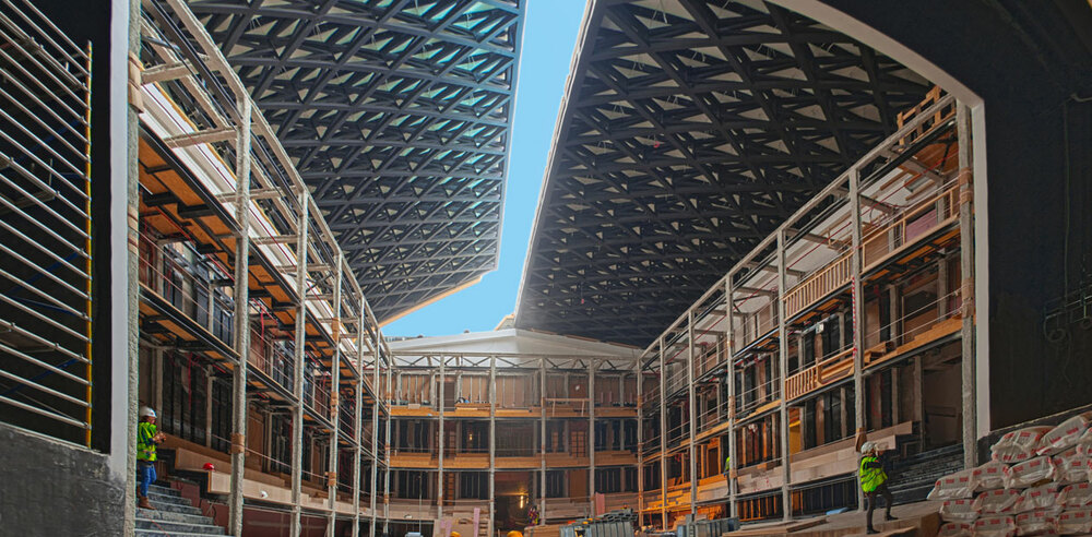 The interior of the Gdansk Shakespeare Theatre during its construction. Photo: Greg Veit Photography The interior of the Gdansk Shakespeare Theatre during its construction. Photo: Greg Veit Photography