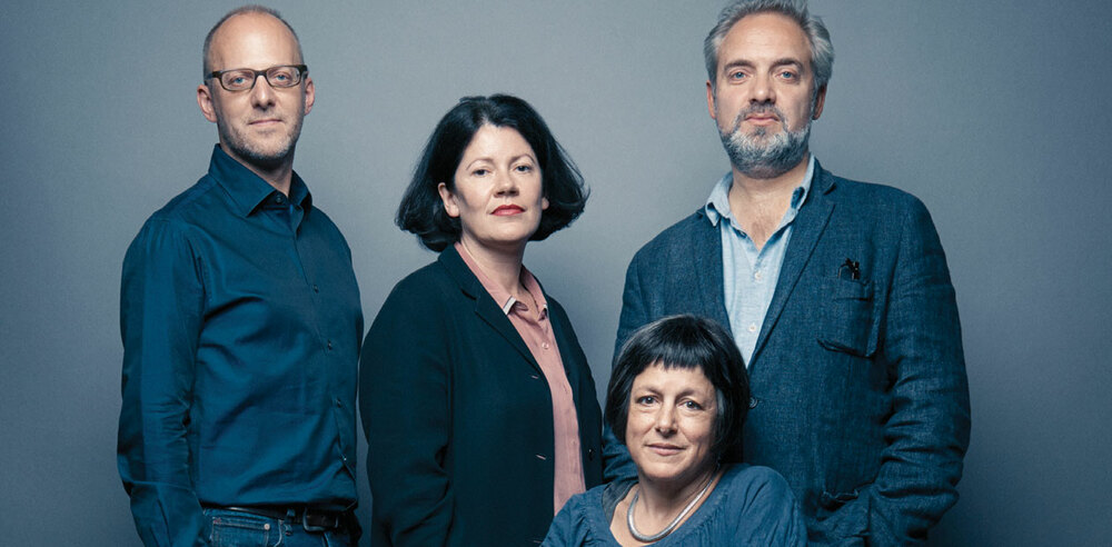 Nicholas Brown, Pippa Harris, Caro Newling and Sam Mendes from Neal Street Productions, which is up for sale. Photo: Matt Holyoak