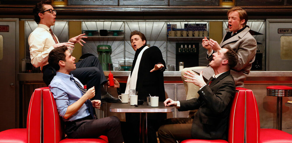 Adam Kantor, Josh Grisetti, Derek Klena, Matthew James Thomas, and Brian Fenkart in Diner. Photo: Carol Rosegg