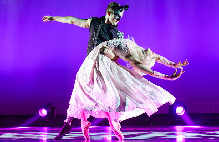 Adrienne Canterna (Juliet) and Preston Swovelin (Romeo) in Romeo and Juliet at the Peacock Theatre, London. Photo: Tristram Kenton