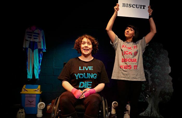 Jess Thom and Jess Mabel Jones in Backstage in Biscuit Land. Photo: James Lyndsey.