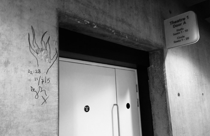 The damaged wall inside Manchester's Home arts centre. Photo: Roger Foss