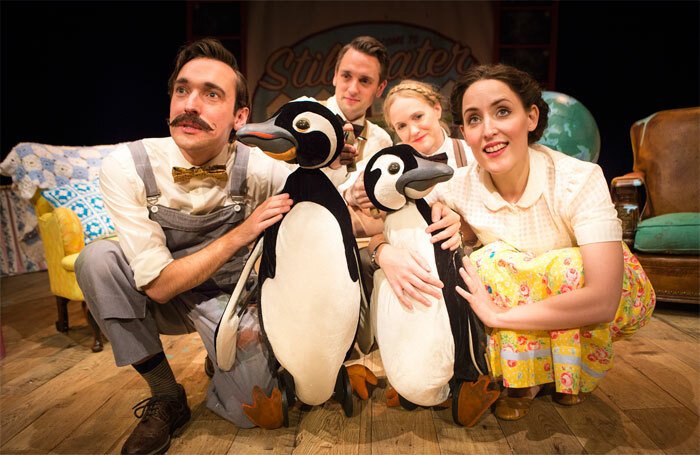 Russell Morton, Toby Manley, Lucy Grattan and Roxanne Palmer in Mr Popper's Penguins at the Lowry, Salford. Photo: Helen Murray Russell Morton, Toby Manley, Lucy Grattan and Roxanne Palmer in Mr Popper's Penguins at the Lowry, Salford. Photo: Helen Murray