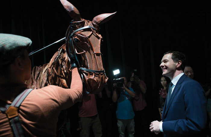 George Osborne meets the Chinese cast of the stage show War Horse at the National Theatre in Beijing. Photo: PA/Press Association Images
