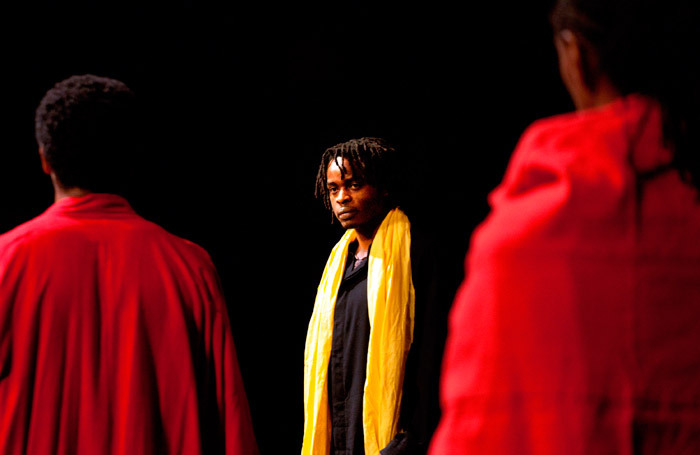 Jared McNeill, Ery Nzaramba and Carole Karemera in Battlefield at the Young Vic, London