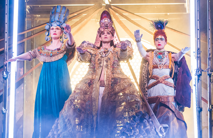 Emma Carrington, Anthony Roth Costanzo and Rebecca Bottone in Akhnaten at the Coliseum. Photo: Tristram Kenton