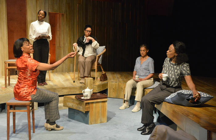 Karlina Grace-Paseda, Gabrielle Brooks, Debra Michaels, Cathy Tyson and Dawn Hope in Red Snapper at the Belgrade Theatre, Coventry. Photo: Robert Day