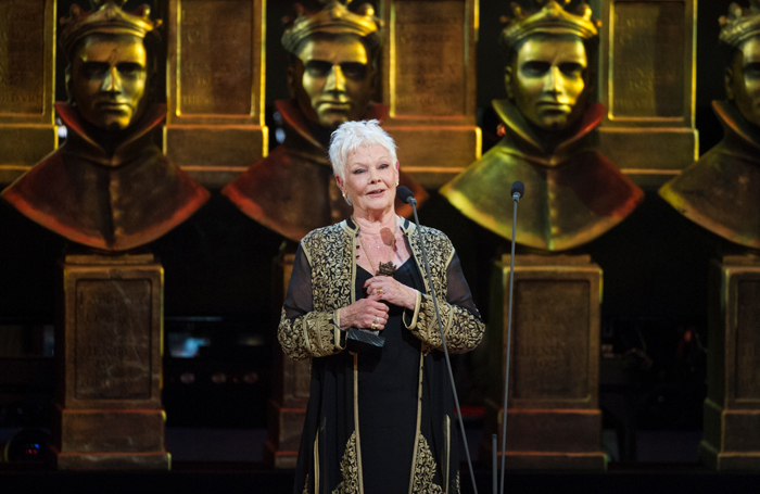 Judi Dench receiving her record-breaking Olivier. Photo: Alastair Muir