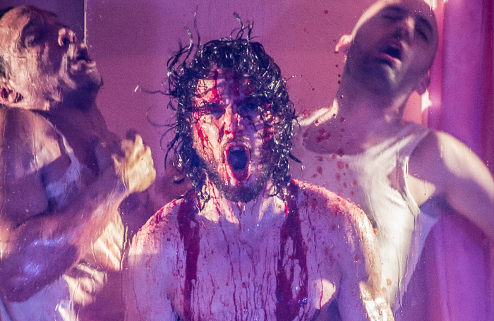 Craig Stein, Kit Harington and Tom Edden in Doctor Faustus at the Duke of York's Theatre, London. Photo: Marc Brenner