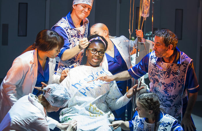 Naana Agyei-Ampadu (centre) in A Pacifist&rsquo;s Guide to the War on Cancer at the Dorfman, National Theatre. Photo: Tristram Kenton