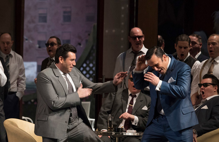 Joshua Guerrero and Anthony Flaum in Rigoletto at Coliseum, London. Photo: Alastair Muir