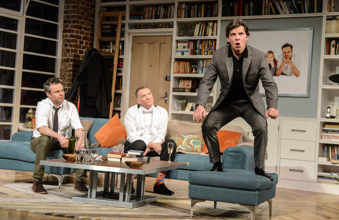 Nigel Harman, Jamie and Peter Raymond-Coulthard in What's in a Name? at Birmingham Repertory Theatre. Photo: Robert Day