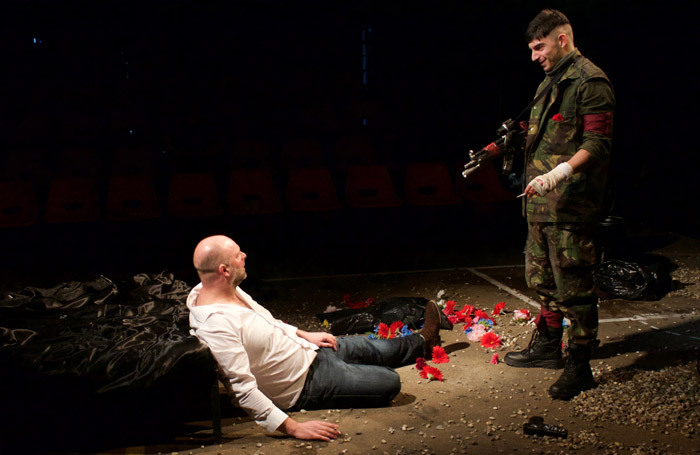 Nigel Barrett and Nima Taleghani in Blasted at Styx, London. Photo: Kathy Trevelyan