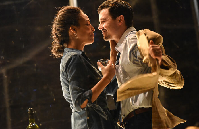 Kemi Bo-Jacobs and Philip Correia in Betrayal at Derby Theatre. Photo: Robert Day