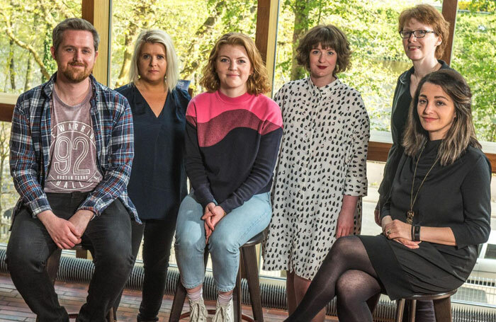 Belfast Lyric New Playwrights Programme, from left: Seamus Collins, Arts Council of Northern Ireland's Gilly Campbell, Erica Murray, literary manager Rebecca Mairs, writer-in-residence Rosemary Jenkins and Vittoria Caffola