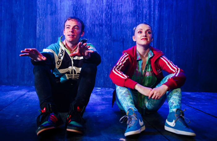 Colin Campbell and Evanna Lynch in Disco Pigs at Trafalgar Studios, London. Photo: Alex Brenner