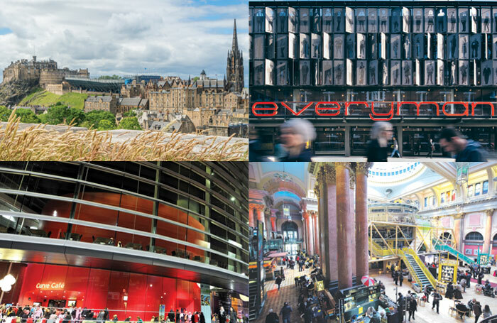 Clockwise from top left: Edinburgh Fringe, Liverpool’s Everyman, Manchester’s Royal Exchange and the Leicester Curve, which are all planned to feature in Opening Night. Photos: Shutterstock/Philip Vile/Leicestershire Promotions Clockwise from top left: Edinburgh Fringe, Liverpool’s Everyman, Manchester’s Royal Exchange and the Leicester Curve, which are all planned to feature in Opening Night. Photos: Shutterstock/Philip Vile/Leicestershire Promotions
