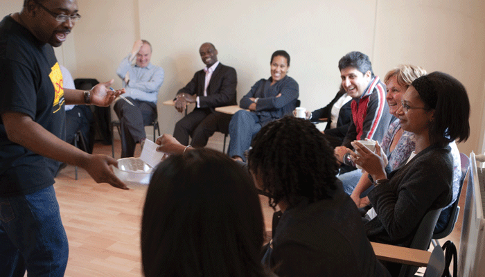 Comedy School founder Keith Palmer in a training session. Photo: Comedy School