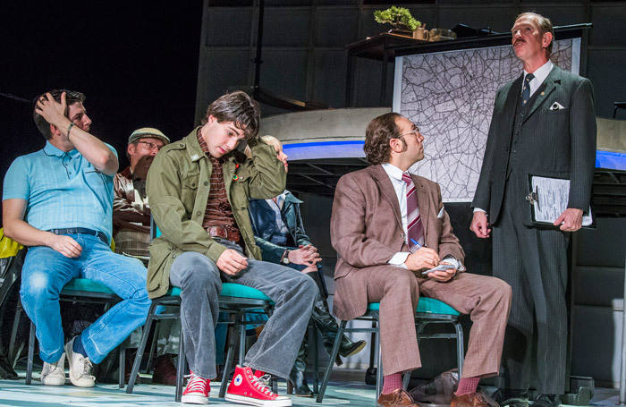 The cast of The Knowledge at Charing Cross Theatre, London. Photo: Tristram Kenton