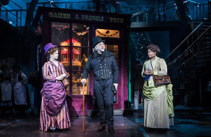 Hollie Taylor, Jasper-Britton and Bree Smith in Scrooge the Musical at Curve, Leicester. Photo: Pamela Raith