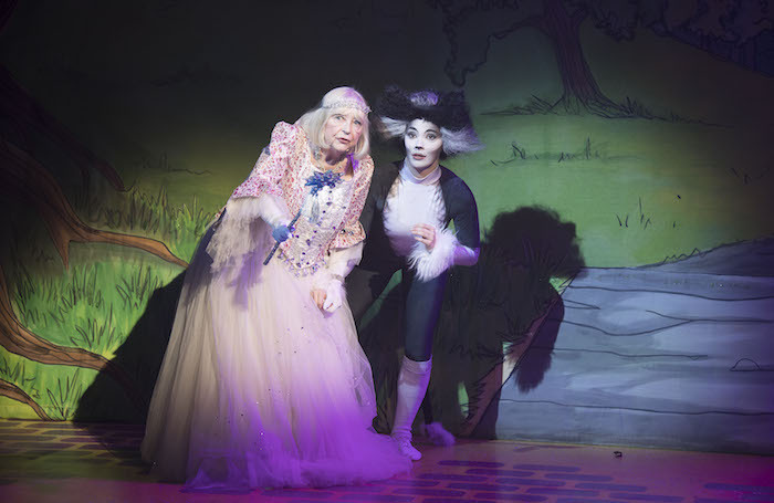 Judy Cornwell and Georgie Leatherland in Dick Whittington at Yvonne Arnaud Theatre, Guildford. Photo: Bryan Allman