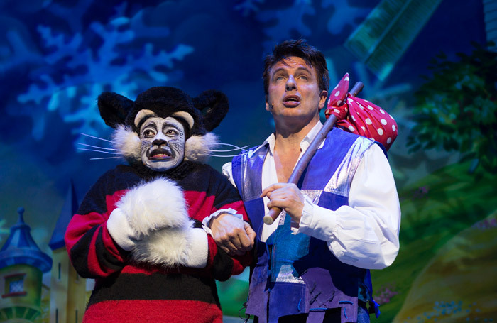Ryan Kayode and John Barrowman in Dick-Whittington at Manchester Opera House. Photo: Phil Tragen
