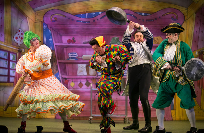 Jimmy Chisholm, Mattie McBatty and Lee Samuel in Snow White at Beacon Arts centre. Photo: Eoin Carey