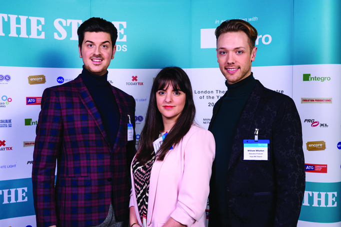 Hope Mill Theatre artistic directors Joseph Houston and Katy Lipson with executive director William Whelton at The Stage Awards. Photo: Alex Brenner