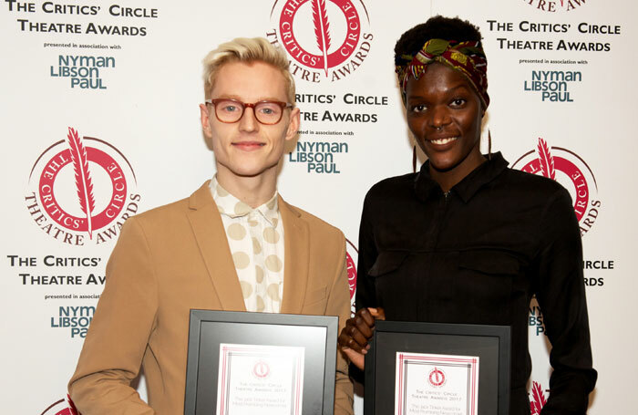 Sheila Atim with John McCrea, winners of the Critics’ Circle Theatre Awards. Photo: Peter Jones Sheila Atim with John McCrea, winners of the Critics’ Circle Theatre Awards. Photo: Peter Jones