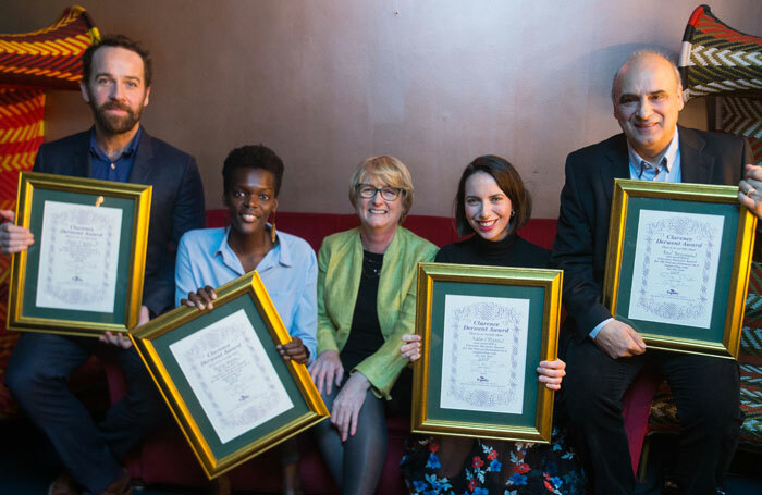 The winners of this year's Clarence Derwent Awards, with Equity general secretary Christine Payne (centre).