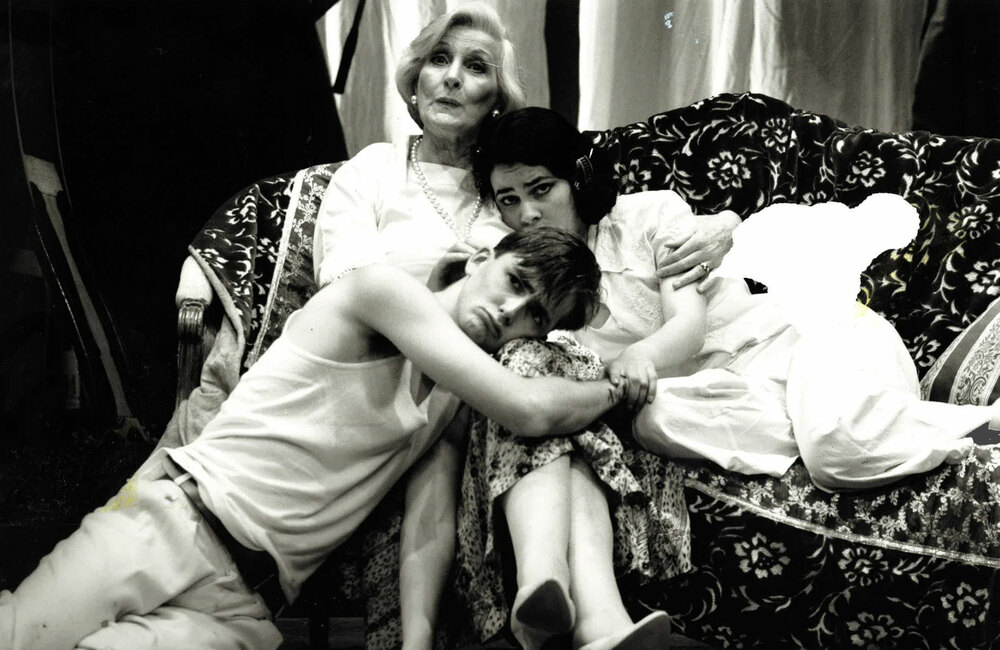 Edith MacArthur (centre),  David Tennant, Louise Delamere in Hay Fever at 
the Lyceum, Edinburgh in 1992.