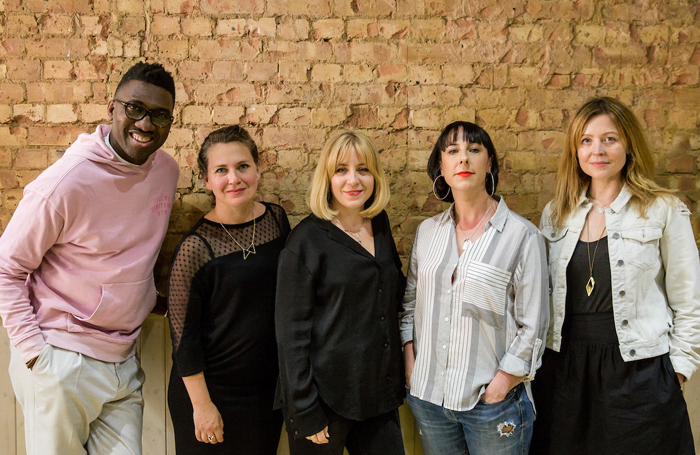 Artistic directors Kwame Kwei-Armah, Orla O’Loughlin (second from left) and Rachel O'Riordan (far left) with Theatre Uncut's Emma Callander and Hannah Price (second and third from right) at the launch of the initiative to find new political playwrights. Photo : The Other Richard Artistic directors Kwame Kwei-Armah, Orla O’Loughlin (second from left) and Rachel O'Riordan (far left) with Theatre Uncut's Emma Callander and Hannah Price (second and third from right) at the launch of the initiative to find new political playwrights. Photo : The Other Richard