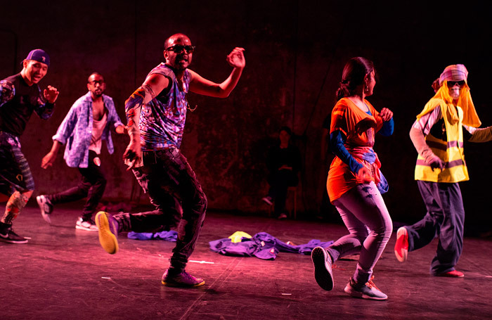 The cast of Mercenary at Battersea Arts Centre, London. Photo: Koen Broos