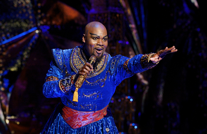 Michael James Scott as the genie in Aladdin North American Tour. Photo: Deen van Meer