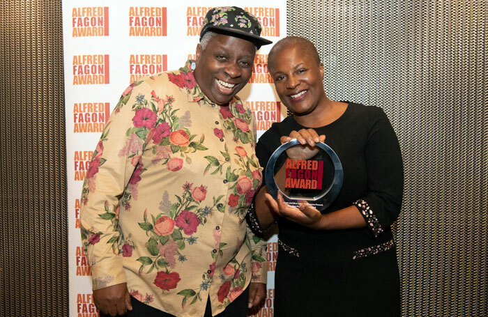 Award presenter Dawn Walton and Alfred Fagon Award-winner Winsome Pinnock