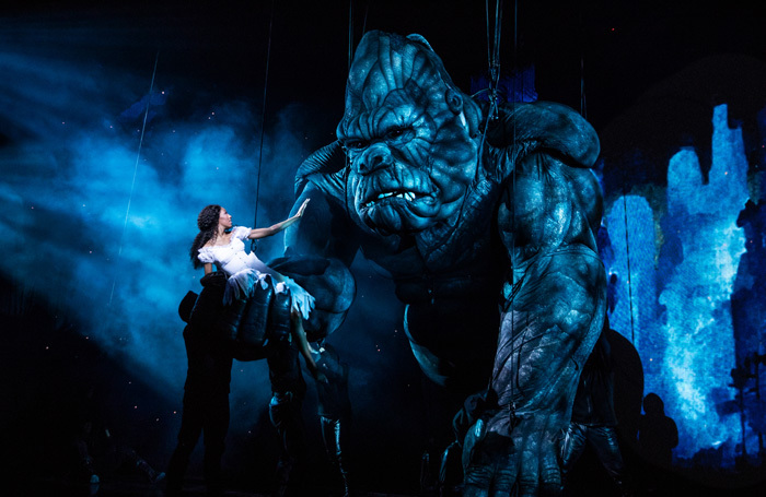 Christiani Pitts and the company of King Kong at Broadway Theatre, New York. 
Photo: Matthew Murphy