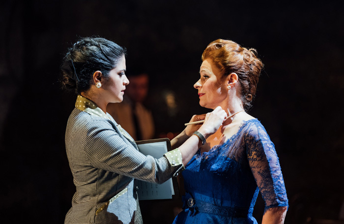 Davina Moon and Suzanna Hamilton in The Mirror Crack'd at Salisbury Playhouse. Photo: Helen Murray