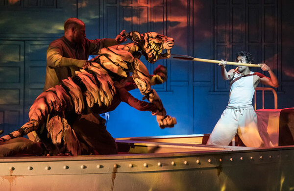 Life Of Pi Review Crucible Theatre Sheffield 2019   Owain Gwynn Richard Parker The Tiger And Hiran Abeysekera Pi In Life Of Pi Thumb. Photo By Johan Persson1 