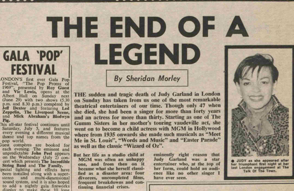 'The sudden and tragic death of Judy Garland' &ndash; 50 years ago in The Stage