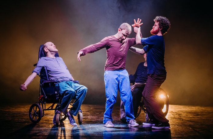 Purposeless Movement by Robert Softley Gale &ndash; a dance theatre piece specifically written for four men with cerebral palsy. " 20% of actors have disabilities says Dorothy Laity. Photo: Mihaela Bodlovic