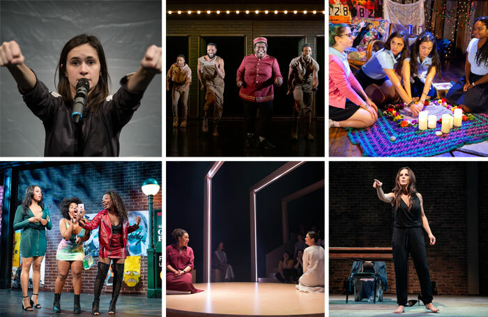 Howard Sherman's highlights of 2019 included (clockwise from top left): [50/50] Old School Animation, A Strange Loop, Our Dear Dead Drug Lord, BLKS, Passage and The Way She Spoke. Photos: Maria Baranova-Suzuki/ Joan Marcus/Jeremy Daniel/Deen Van Meer/Julieta Cervantes/Joan Marcus