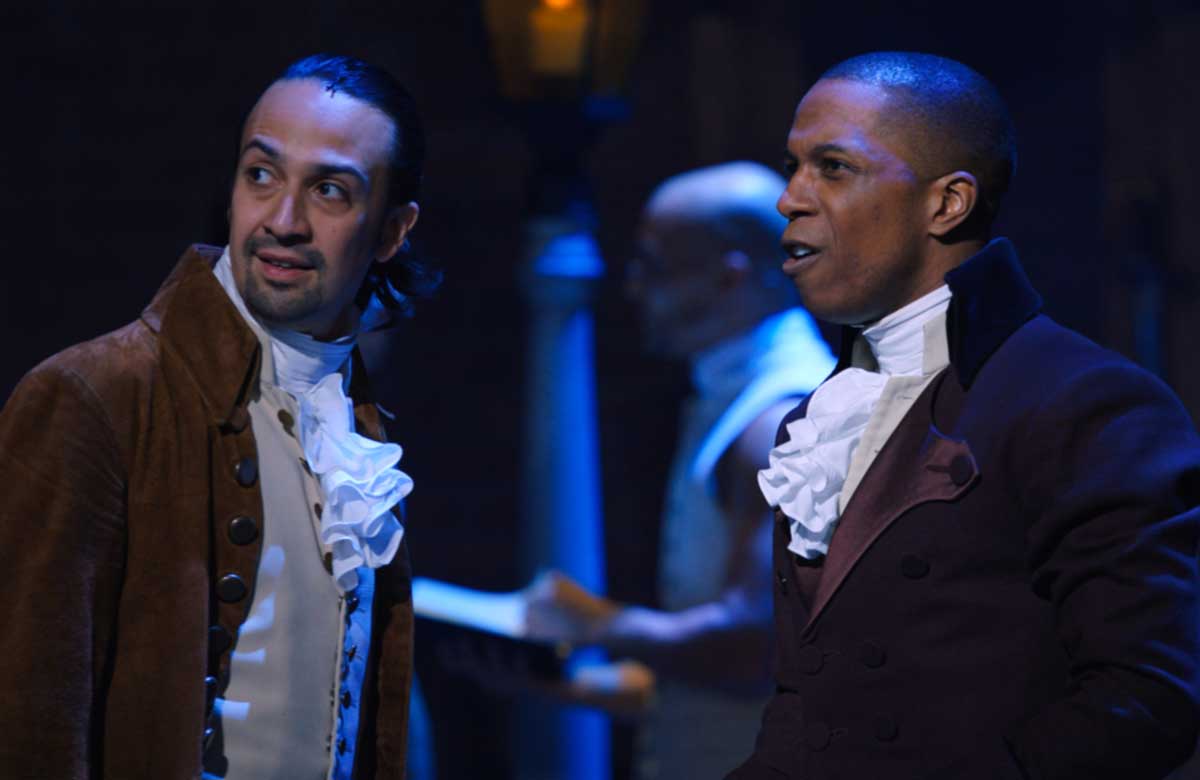 Lin-Manuel Miranda and Leslie Odom Jr in Hamilton. Photo: Nevis Productions/Disney Plus