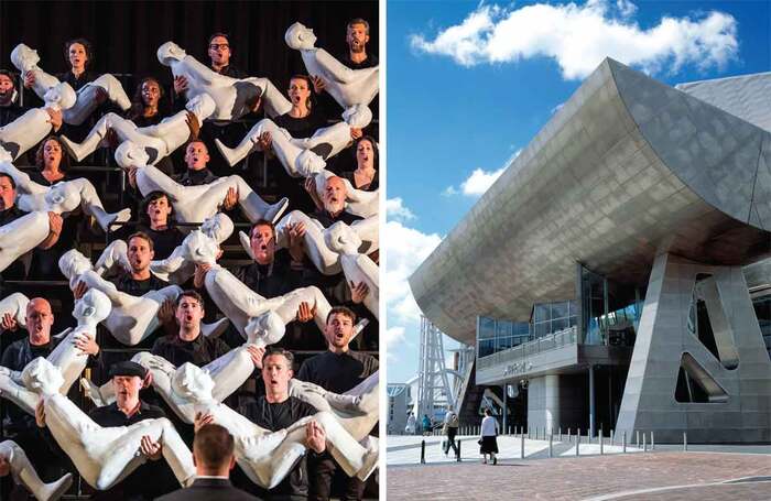 Opera North's The Greek Passion in 2019 (photo: Tristram Kenton) and the Lowry in Salford (photo: Len Grant)