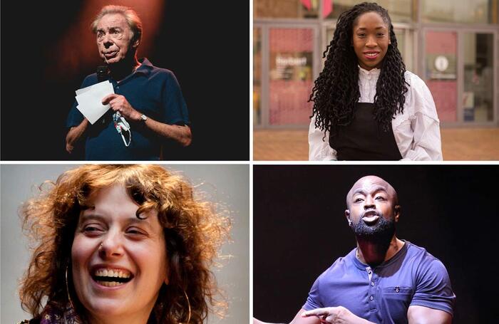 Clockwise, from top left: Andrew Lloyd Webber (photo: Andy Paradise), Elizabeth Lawal (photo: Ahsen Sayeed), Michael Balogun in Death of England: Delroy (photo: Normski) and Julia Samuels (photo: Wesley Storey)