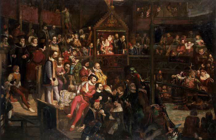 Queen Elizabeth viewing the performance of The Merry Wives of Windsor at the Globe Theatre, an oil painting  by David Scott in the V&A collection, 1840