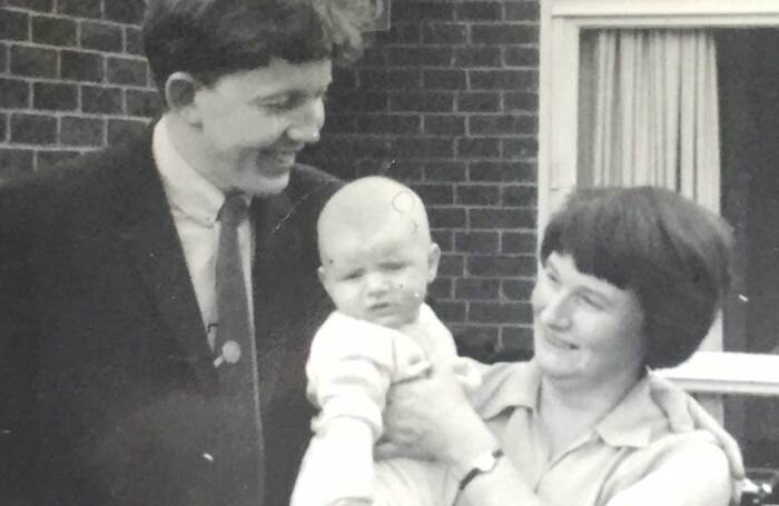 Mark Ravenhill as a baby in 1967 with his father Ted and his mother Angela. Photo: Mark Ravenhill